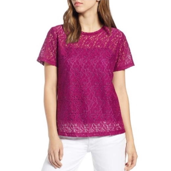 Halogen Tops - Halogen Short Sleeve Lace Tee